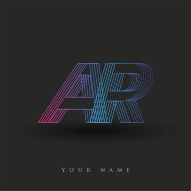 İlk harf logosu AR çizgili kompozisyonu olan mavi ve morumsu mavi renkli AR, şirketiniz veya şirket kimliğiniz için vektör logo şablonu unsurları.