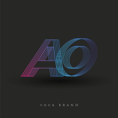 İlk harf logosu AO renklendirilmiş mavi ve morumsu çizgili bileşim, şirket veya şirket kimliğiniz için vektör logosu şablon elemanları.