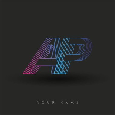 İlk harf logosu AP renklendirilmiş mavi ve morumsu çizgili kompozisyon, Vector logo tasarım şablonu elemanları işletmeniz veya şirket kimliğiniz için.