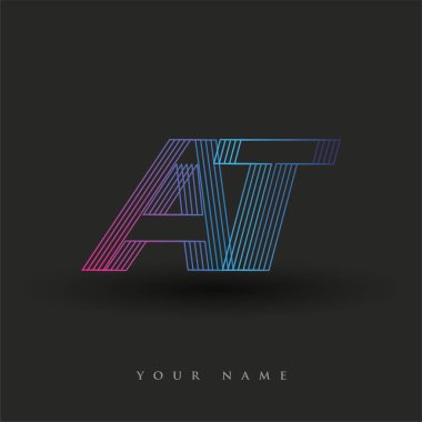 İlk harf logosu AT renkli mavi ve morumsu çizgili kompozisyon, Vector logo tasarım şablonu elemanları işletmeniz veya şirket kimliğiniz için.