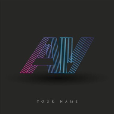 İlk harf AV logosu çizgili kompozisyona sahip mavi ve morumsu renk AV, şirketiniz veya şirket kimliğiniz için vektör logo şablonu unsurları.