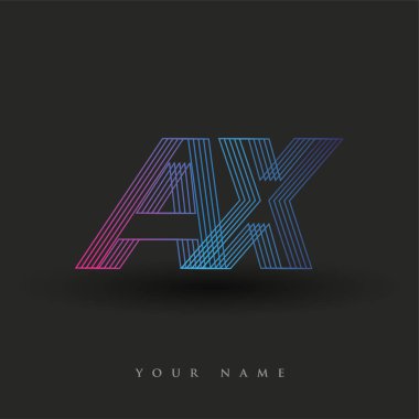 İlk harf AX logosu çizgili kompozisyona sahip mavi ve morumsu AX logosu, şirketiniz veya şirket kimliğiniz için vektör logo şablonu unsurları.