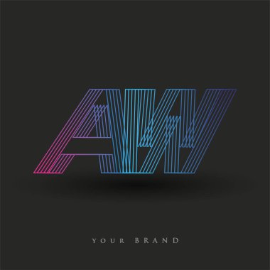 İlk harf logosu AW renkli mavi ve morumsu çizgili kompozisyon, Vector logo tasarım şablonu elemanları iş veya şirket kimliğiniz için.