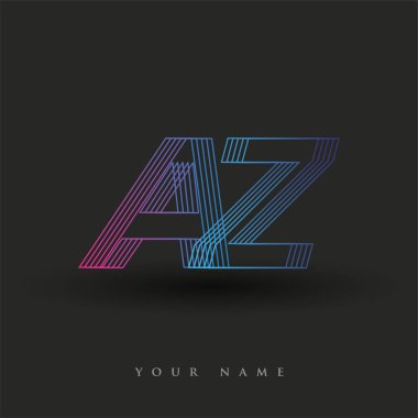 İlk harf logosu AZ çizgili bileşimi olan mavi ve morumsu mavi renkli AZ, şirketiniz veya şirket kimliğiniz için vektör logo şablonu unsurları.