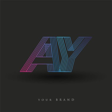 İlk harf logosu çizgili kompozisyonu olan mavi ve morumsu AY renk logosu, şirketiniz veya şirket kimliğiniz için vektör logo şablonu unsurları.