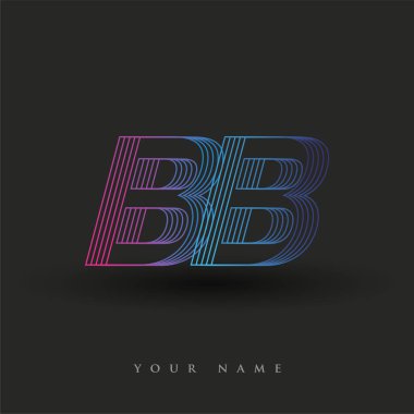 İlk harf logosu BB çizgili kompozisyon ile mavi ve morumsu renklendirilmiş, şirketiniz veya şirket kimliğiniz için vektör logo şablonu unsurları.