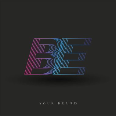 İlk harf logosu BE renkli mavi ve morumsu çizgili kompozisyon, şirket veya şirket kimliğiniz için vektör logo tasarım şablonu ögeleri.