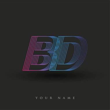 İlk harf logosu BD çizgili kompozisyon ile mavi ve morumsu renklendirilmiş, şirketiniz veya şirket kimliğiniz için vektör logo şablonu unsurları.