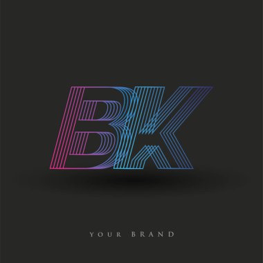 İlk harf logosu BK çizgili kompozisyona sahip mavi ve morumsu renk logosu, şirket veya şirket kimliğiniz için vektör logosu şablon elemanları.