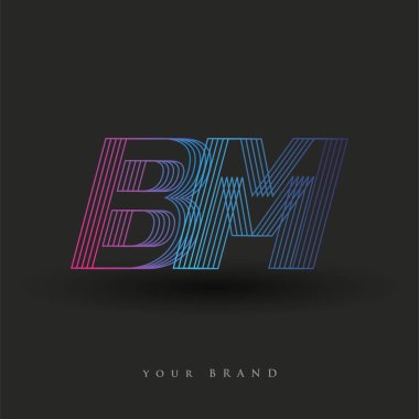 İlk harf logosu BM renkli mavi ve morumsu çizgili bileşim, Vector logo tasarım şablonu elemanları işletmeniz veya şirket kimliğiniz için.