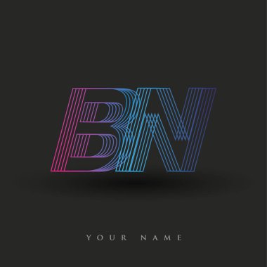 İlk harf logosu BN renkli mavi ve morumsu çizgili kompozisyon, Vector logo tasarım şablonu elemanları iş veya şirket kimliğiniz için.