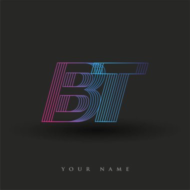 İlk harf logosu BT renkli mavi ve morumsu çizgili kompozisyon, Vector logo tasarım şablonu elemanları iş veya şirket kimliğiniz için.