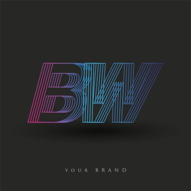 İlk harf logosu BW renkli mavi ve morumsu çizgili kompozisyon, Vector logo tasarım şablonu elemanları iş veya şirket kimliğiniz için.