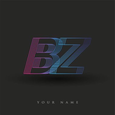 İlk harf logosu BZ çizgili kompozisyona sahip mavi ve morumsu mavi renkli, şirket veya şirket kimliğiniz için vektör logosu şablon elemanları.