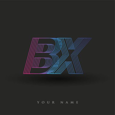 İlk harf logosu BX çizgili kompozisyonu olan mavi ve morumsu mavi renkli, şirket veya şirket kimliğiniz için vektör logo şablonu unsurları.