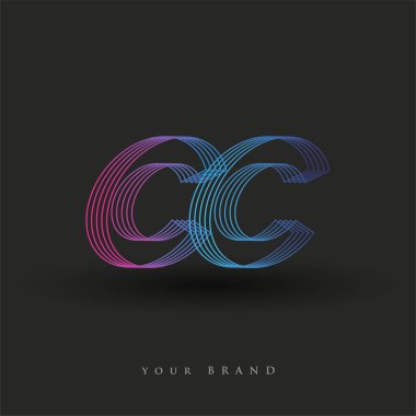 İlk harf logosu CC çizgili kompozisyon ile mavi ve morumsu renklendirilmiş, şirketiniz veya şirket kimliğiniz için vektör logo şablonu unsurları.