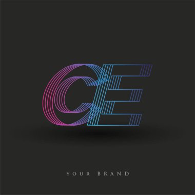 İlk harf logosu CE çizgili kompozisyona sahip mavi ve morumsu mavi renkli, şirketiniz veya şirket kimliğiniz için vektör logo şablonu unsurları dizayn ediyor.