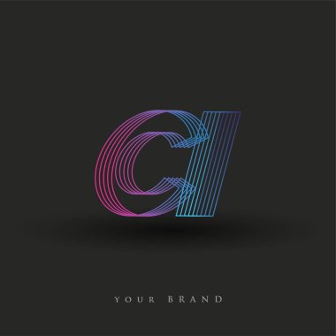 İlk harf logosu CI çizgili kompozisyona sahip mavi ve morumsu renklendirilmiş, şirket veya şirket kimliğiniz için vektör logosu şablon elemanları.