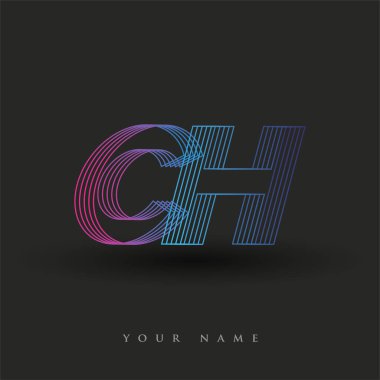 İlk harf logosu CH renkli mavi ve morumsu çizgili kompozisyon, şirket veya şirket kimliğiniz için vektör logo tasarım şablonu unsurları.