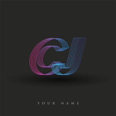 İlk harf logosu CJ çizgili kompozisyon ile mavi ve morumsu renklendirilmiş, şirketiniz veya şirket kimliğiniz için vektör logo şablonu unsurları tasarladı.