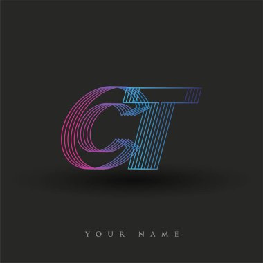 İlk harf logosu CT renkli mavi ve morumsu çizgili kompozisyon, Vector logo tasarım şablonu elemanları işletmeniz veya şirket kimliğiniz için.
