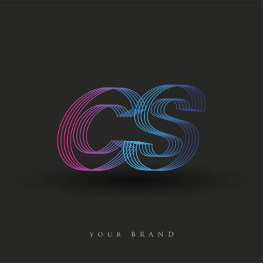 İlk harf logosu CS çizgili kompozisyona sahip mavi ve morumsu mavi renkli, şirketiniz veya şirket kimliğiniz için vektör logo şablonu unsurları.