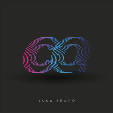 İlk harf logosu CQ çizgili kompozisyonu olan mavi ve morumsu mavi renkli, şirket veya şirket kimliğiniz için vektör logosu şablon elemanları.