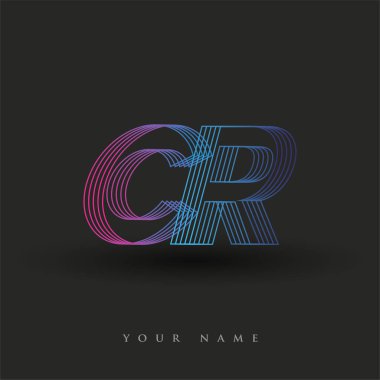 İlk harf logosu CR çizgili kompozisyona sahip mavi ve morumsu mavi renkli, şirketiniz veya şirket kimliğiniz için vektör logo şablonu unsurları.