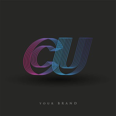 İlk harf logosu CU çizgili kompozisyonu olan mavi ve morumsu renkli CU, şirketiniz veya şirket kimliğiniz için vektör logo şablonu unsurları.