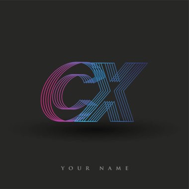 İlk harf logosu CX çizgili kompozisyona sahip mavi ve morumsu mavi renkli, şirket veya şirket kimliğiniz için vektör logo şablonu unsurları.