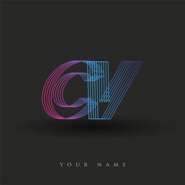İlk harf logosu CV renkli mavi ve morumsu çizgili kompozisyon, Vector logo tasarım şablonu elemanları iş veya şirket kimliğiniz için.