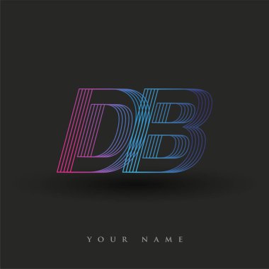 İlk harf logosu DB çizgili kompozisyona sahip mavi ve morumsu mavi renkli, şirket veya şirket kimliğiniz için vektör logosu şablon elemanları.