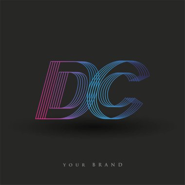 İlk harf logosu DC çizgili kompozisyona sahip mavi ve morumsu renklendirilmiş, şirketiniz veya şirket kimliğiniz için vektör logo şablonu unsurları tasarladı.