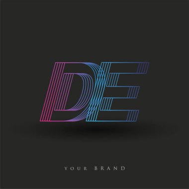 İlk harf logosu de renklendirilmiş mavi ve morumsu çizgili bileşim, şirket veya şirket kimliğiniz için vektör logo şablonu unsurları.