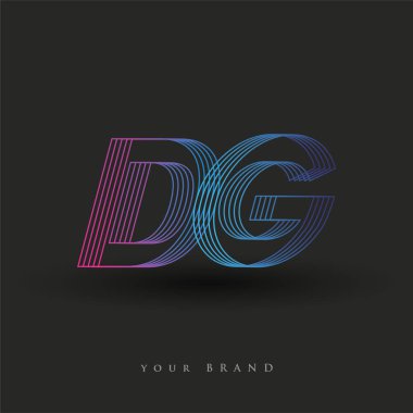İlk harf logosu DG çizgili kompozisyon ile mavi ve morumsu renklendirilmiş, şirketiniz veya şirket kimliğiniz için vektör logo şablonu unsurları.