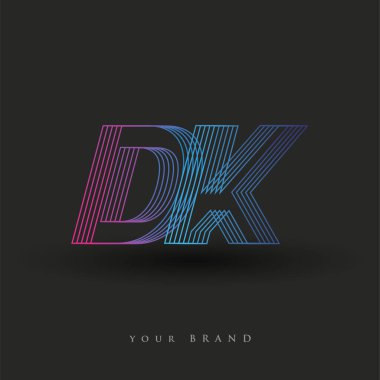 İlk harf logosu DK çizgili kompozisyona sahip mavi ve morumsu renk logosu, şirketiniz veya şirket kimliğiniz için vektör logo şablonu unsurları.