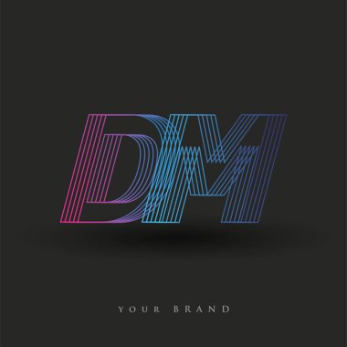 İlk harf logosu DM çizgili kompozisyon ile mavi ve morumsu renklendirilmiş, şirketiniz veya şirket kimliğiniz için vektör logo şablonu unsurları.