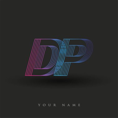 İlk harf DP logosu çizgili kompozisyona sahip mavi ve morumsu mavi renkli, şirketiniz veya şirket kimliğiniz için vektör logo şablonu unsurları tasarlıyor.