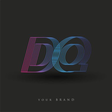 İlk harf logosu DQ çizgili kompozisyonu olan mavi ve morumsu mavi renkli, şirket veya şirket kimliğiniz için vektör logosu şablon elemanları.