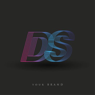 İlk harf logosu DS çizgili kompozisyon ile mavi ve morumsu renklendirilmiş, şirketiniz veya şirket kimliğiniz için vektör logo şablonu unsurları tasarladı.