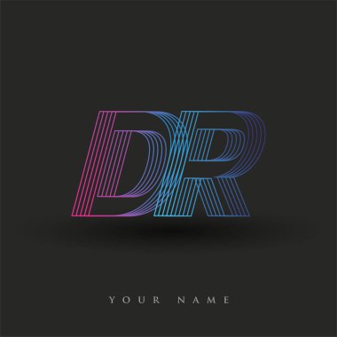 İlk harf logosu DR çizgili kompozisyona sahip mavi ve morumsu renkli, şirket veya şirket kimliğiniz için vektör logosu şablon elemanları.