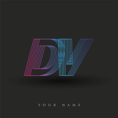 İlk harf logosu DV renklendirilmiş mavi ve morumsu çizgili bileşim, Vector logo tasarım şablonu elemanları iş veya şirket kimliğiniz için.