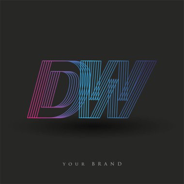 İlk harf logosu DW renkli mavi ve morumsu çizgili kompozisyon, şirket veya şirket kimliğiniz için vektör logosu şablon elemanları.