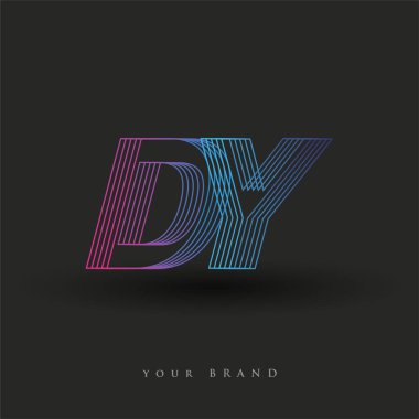 İlk harf DY logosu çizgili kompozisyonu olan mavi ve morumsu mavi renkli, şirket veya şirket kimliğiniz için vektör logosu şablon elemanları.