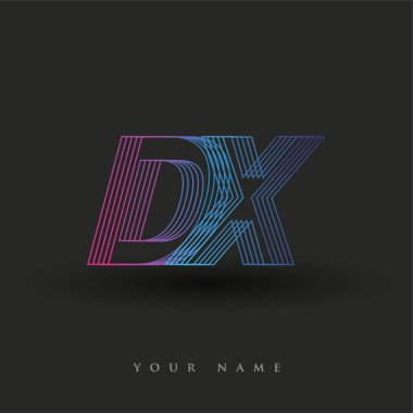 İlk harf logosu DX çizgili kompozisyonu olan mavi ve morumsu mavi renkli, şirket veya şirket kimliğiniz için vektör logo şablonu unsurları.