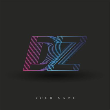 İlk harf logosu DZ çizgili kompozisyona sahip mavi ve morumsu renkli, şirket veya şirket kimliğiniz için vektör logosu şablon elemanları.