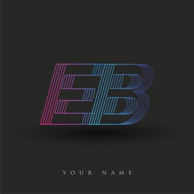 İlk harf logosu EB çizgili kompozisyonu olan mavi ve morumsu mavi renkli EB, şirketiniz veya şirket kimliğiniz için vektör logo tasarım şablonu unsurları.