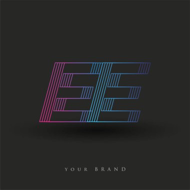 İlk harf logosu EE renk mavi ve morumsu çizgili kompozisyon, Vector logo tasarım şablonu elemanları iş veya şirket kimliğiniz için.