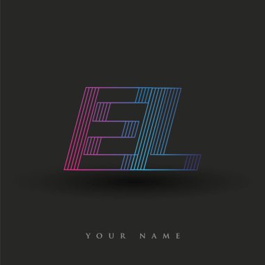İlk harf EL logosu çizgili kompozisyona sahip mavi ve morumsu renkte, şirketiniz veya şirket kimliğiniz için vektör logo şablonu unsurları dizayn ediyor.