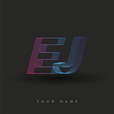 İlk harf logosu EJ çizgili kompozisyon ile mavi ve morumsu renklendirilmiş, şirketiniz veya şirket kimliğiniz için vektör logo şablonu unsurları.